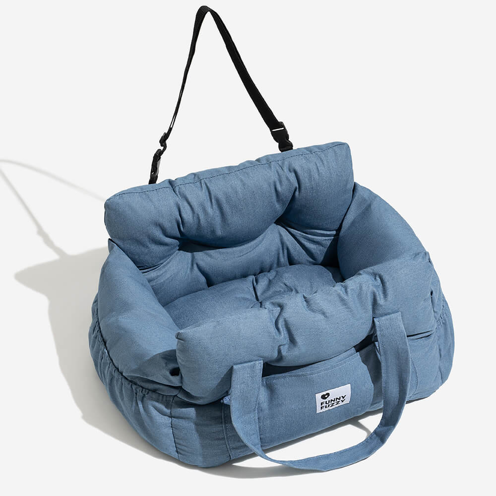 Portable Bolster Dog Car Seat Bed for Road Trips Plaid Single Seat