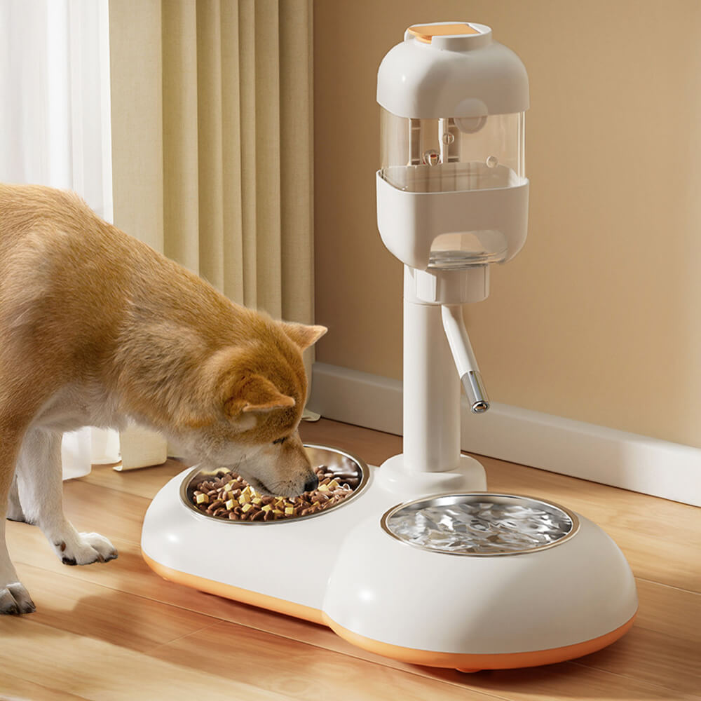 Pet Feeding Station with Food Dispenser and Waterer White