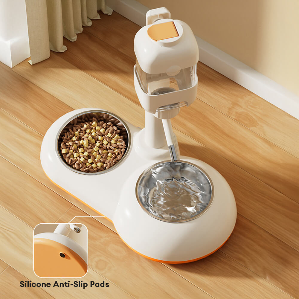 Pet Feeding Station with Food Dispenser and Waterer Grey