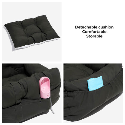 Portable ISOFIX Dog Car Seat Bed with LATCH Anchors Denim Blue Two Seat