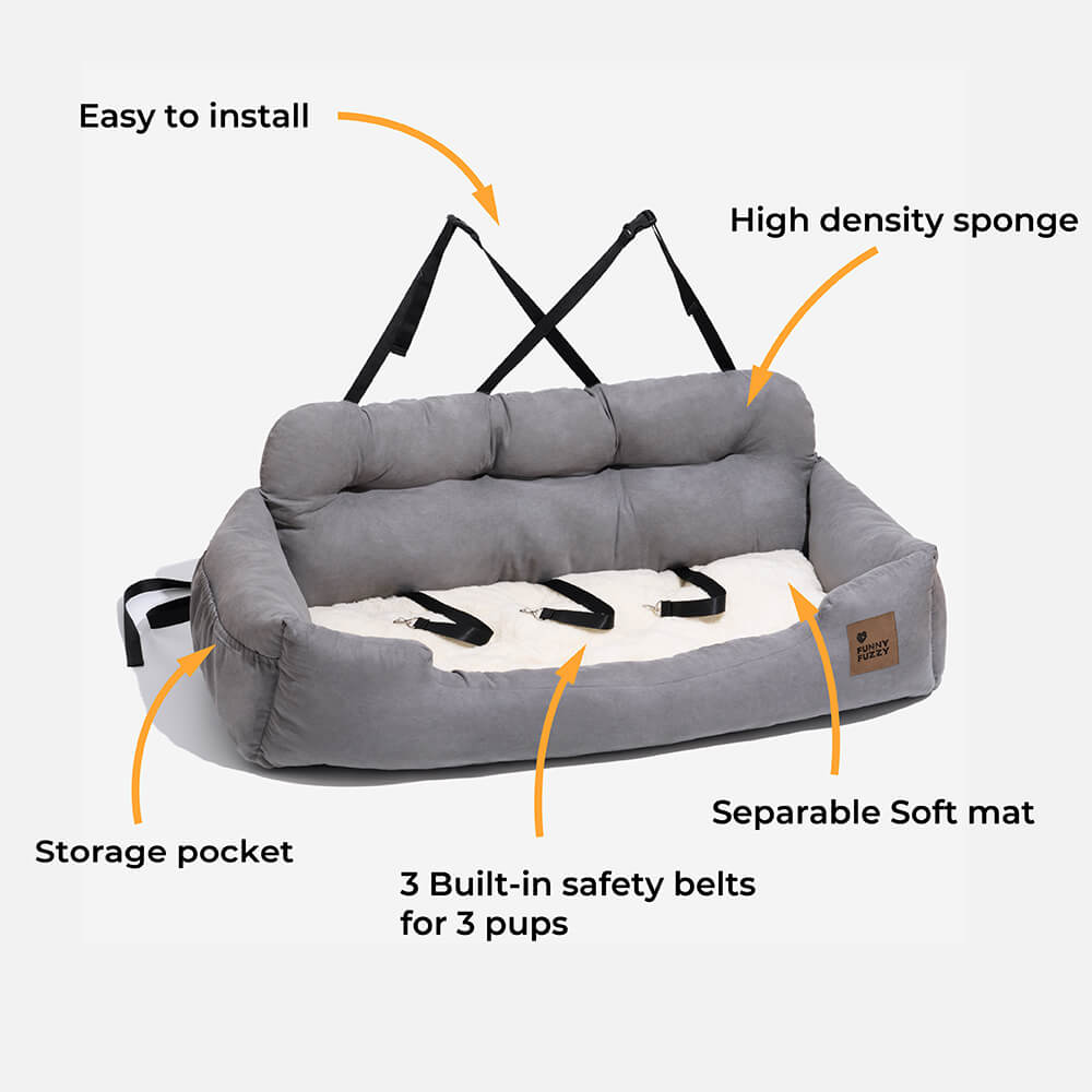 Bolster Dog Back Seat Bed for Medium and Large Dogs Velvet Brown JUMBO