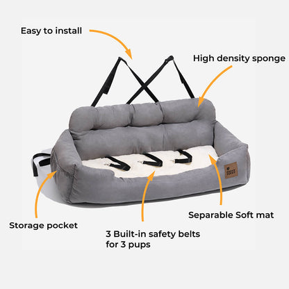 Bolster Dog Back Seat Bed for Medium and Large Dogs Velvet Brown JUMBO