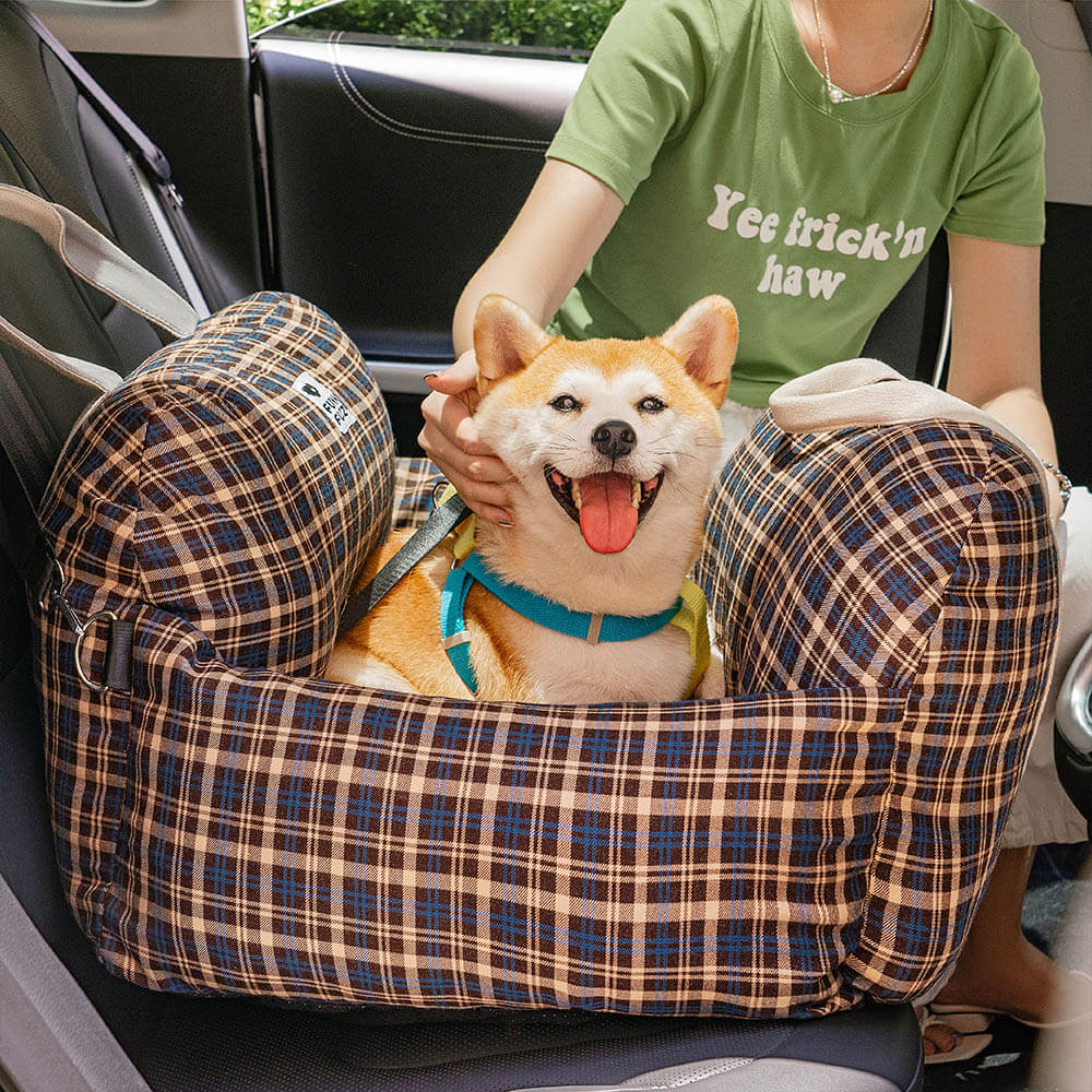 Vintage Plaid Dog Car Seat Bed Lace Stripes Single Seat