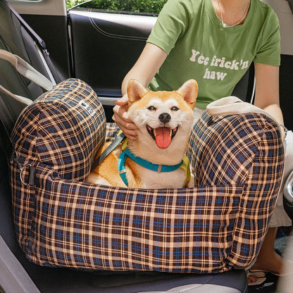 Vintage Plaid Dog Car Seat Bed Lace Stripes Single Seat
