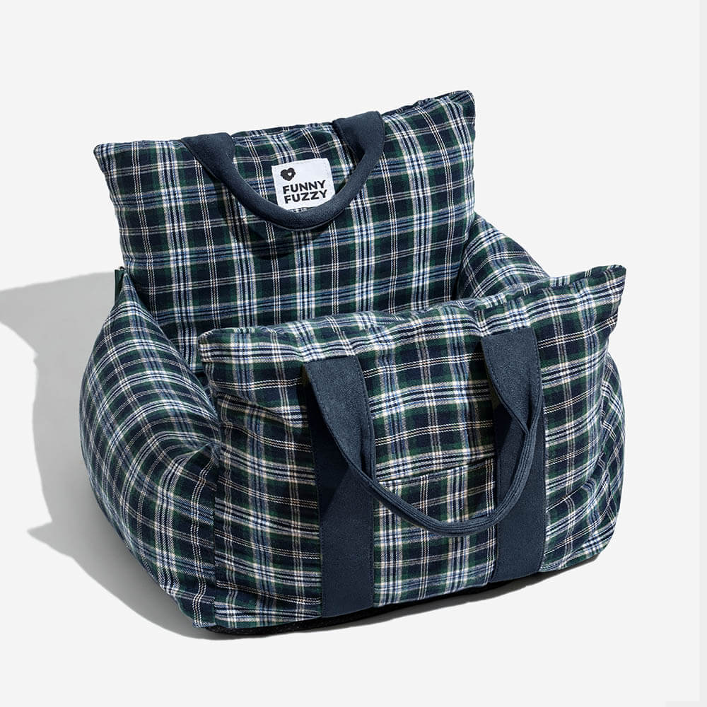 Vintage Plaid Dog Car Seat Bed