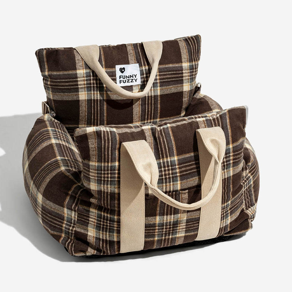 Vintage Plaid Dog Car Seat Bed