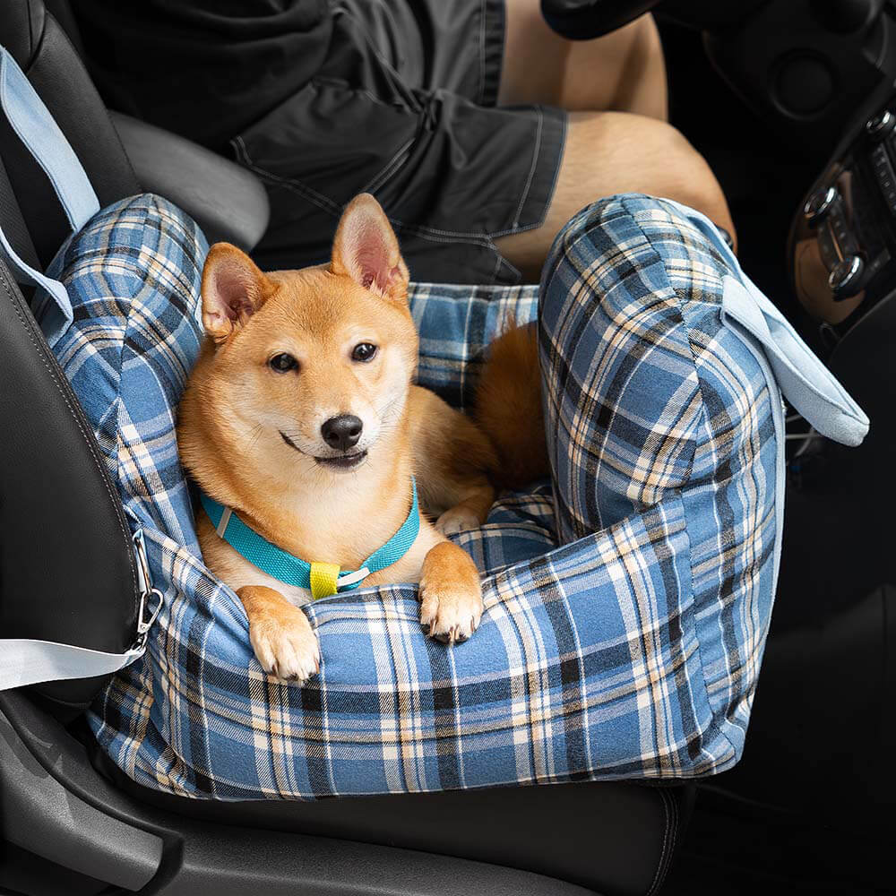 Vintage Plaid Dog Car Seat Bed Vintage Brown Single Seat