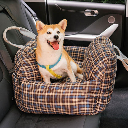 Vintage Plaid Dog Car Seat Bed Vintage Blue Single Seat
