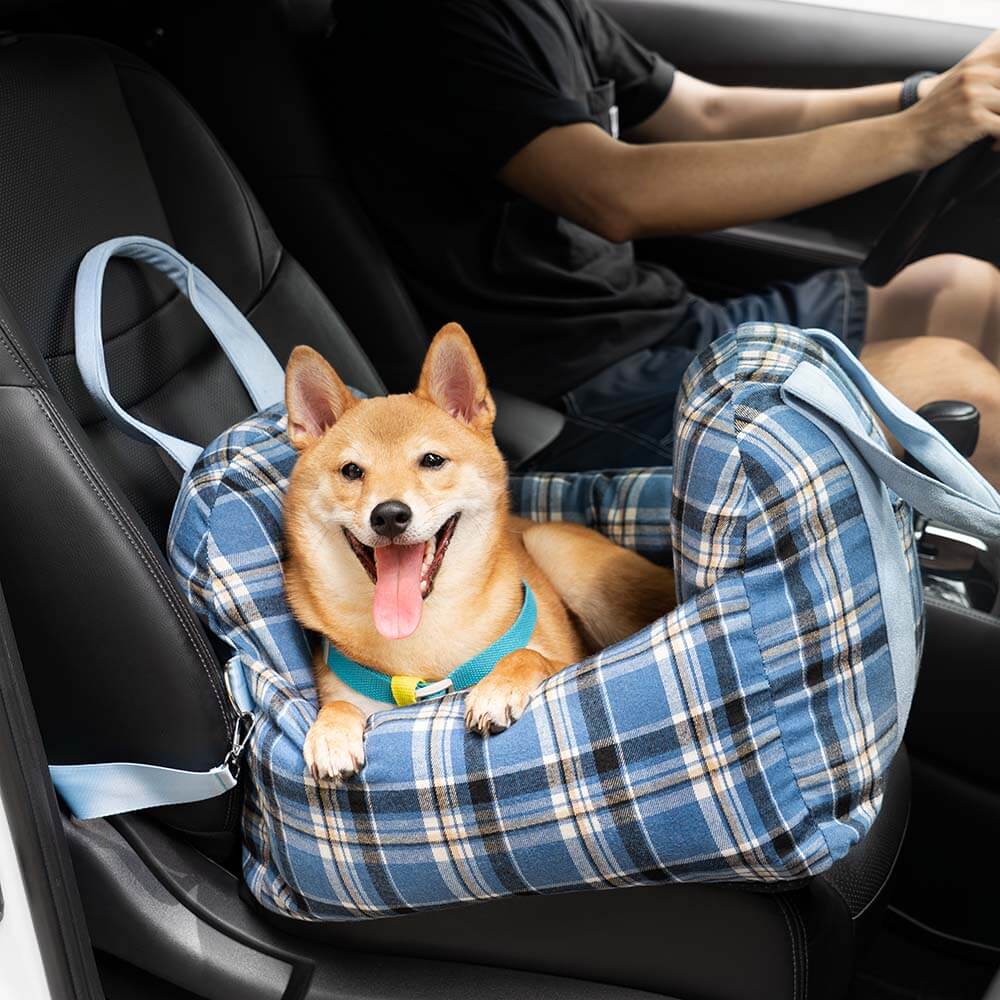 Vintage Plaid Dog Car Seat Bed Lace Stripes Two Seat