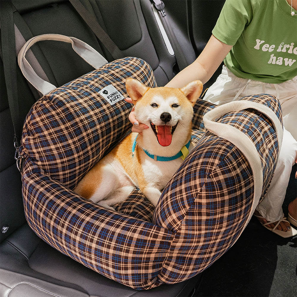 Vintage Plaid Dog Car Seat Bed Vintage Plaid Two Seat