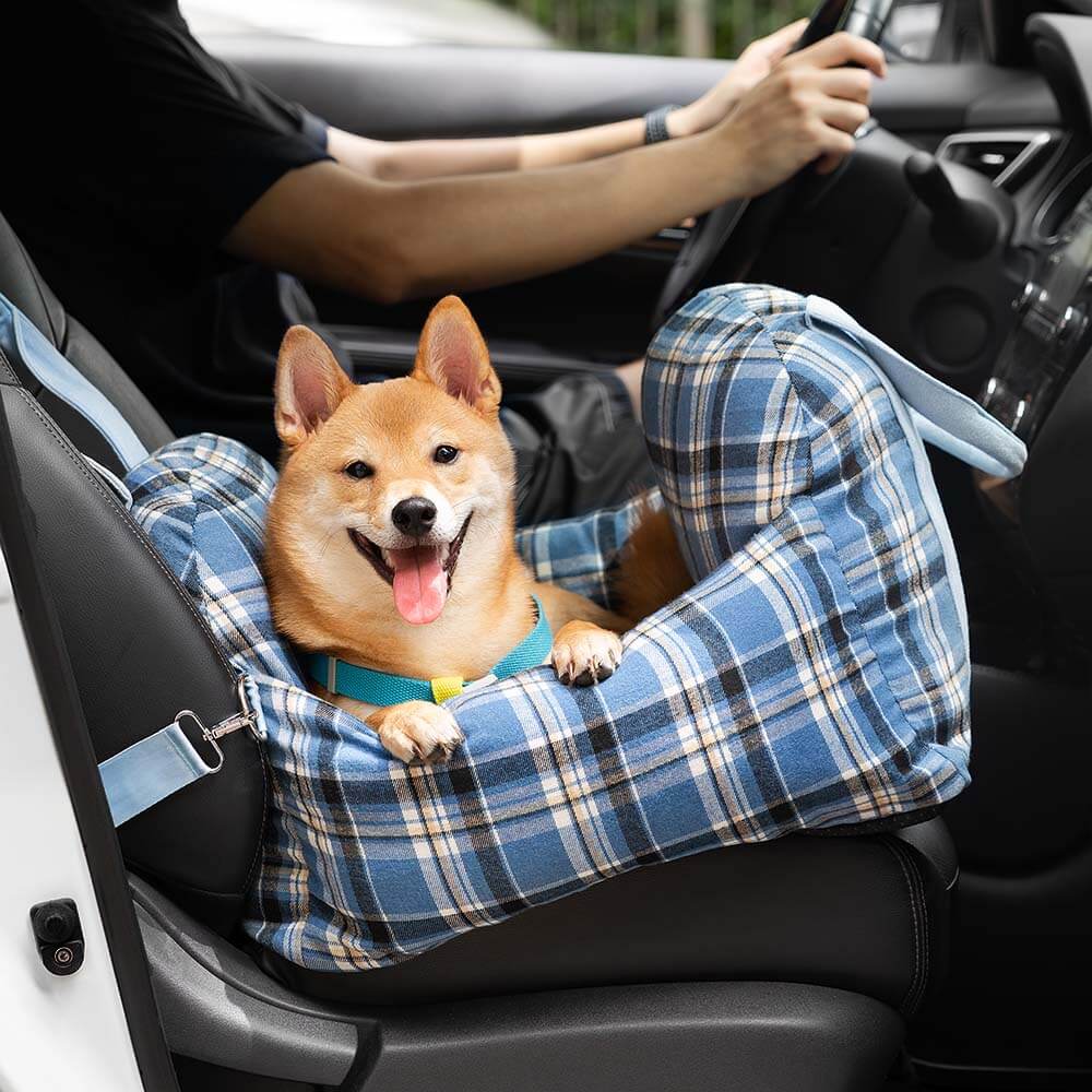 Vintage Plaid Dog Car Seat Bed Vintage Blue Two Seat