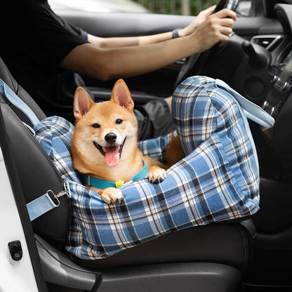 Vintage Plaid Dog Car Seat Bed Vintage Blue Two Seat