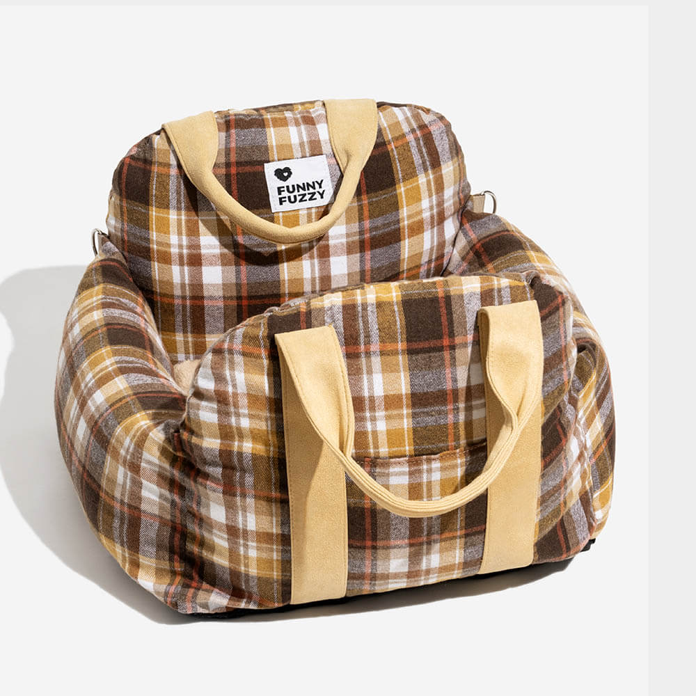 Vintage Plaid Dog Car Seat Bed