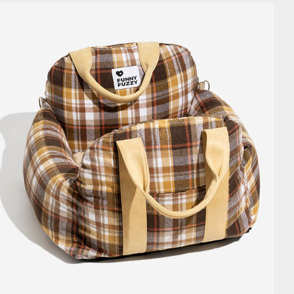 Vintage Plaid Dog Car Seat Bed