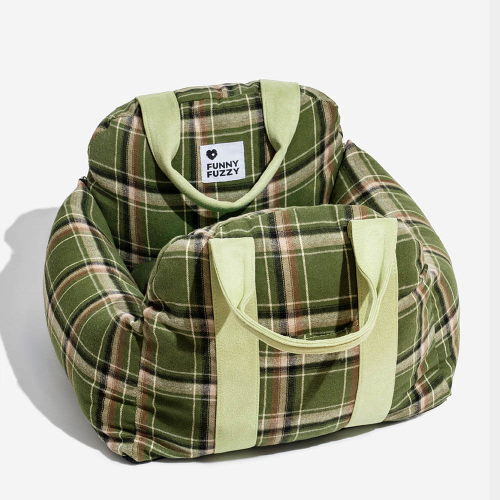 Vintage Plaid Dog Car Seat Bed