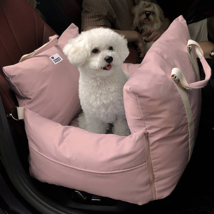 Waterproof Dog Car Seat Bed with Bolstered Sides Pink Single Seat