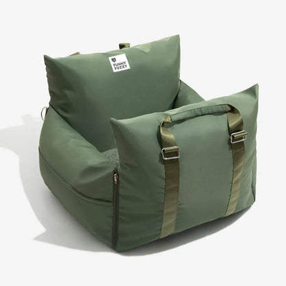 Bolstered Dog Car Seat Bed for Back Seat Travel Waterproof Light Green Single Seat
