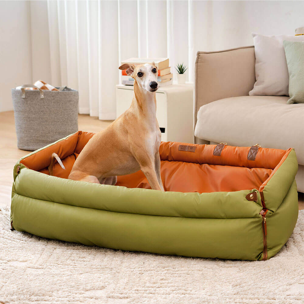 Deluxe Faux Leather Dog Car Booster Seat Bed