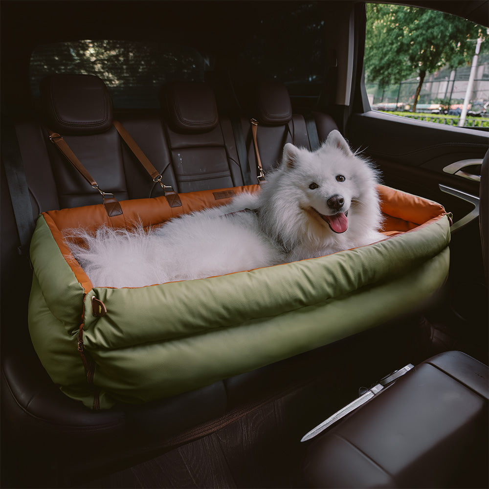 Deluxe Faux Leather Dog Car Booster Seat Bed Orange Green JUMBO PLUS