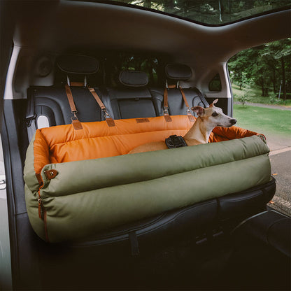 Deluxe Faux Leather Dog Car Booster Seat Bed Orange Green JUMBO