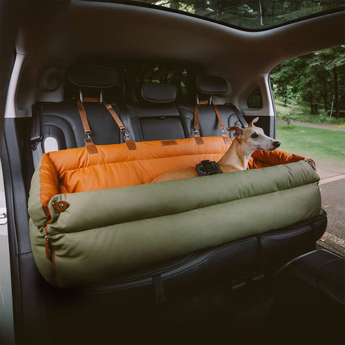 Deluxe Faux Leather Dog Car Booster Seat Bed Orange Green JUMBO