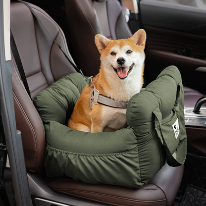 Portable Bolster Dog Car Seat Bed for Road Trips Blue Plaid Single Seat