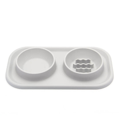 Silicone Dual Bowl Slow Feeder for Dogs and Cats