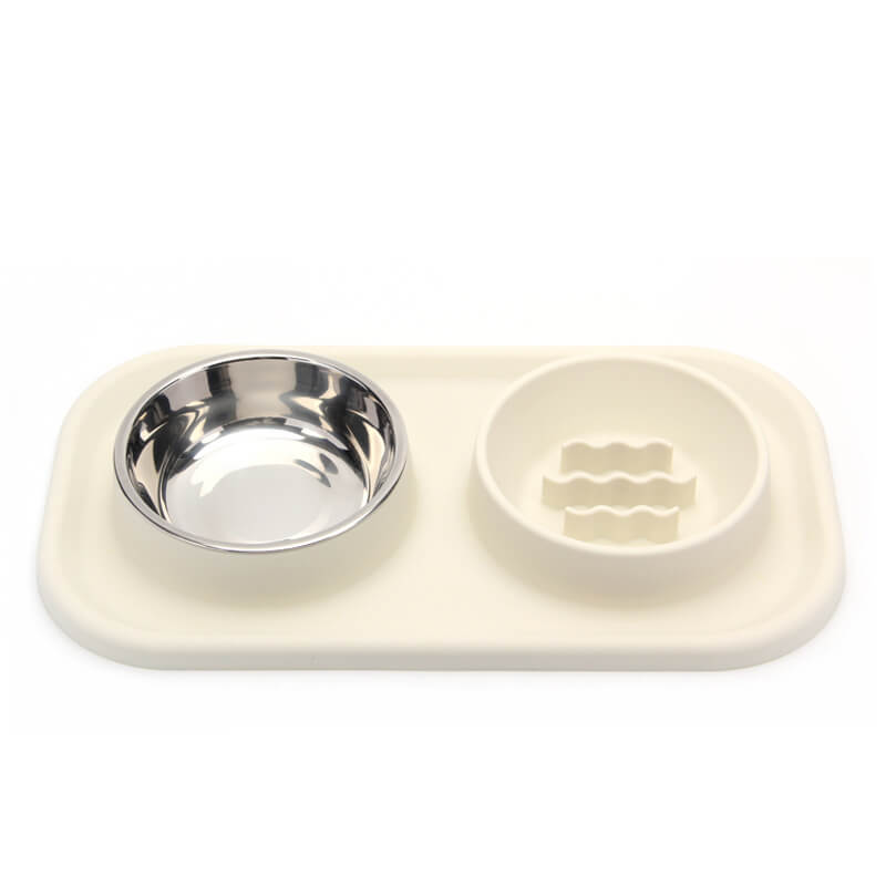 Silicone Dual Bowl Slow Feeder for Dogs and Cats Grey/Silicone Double Bowl