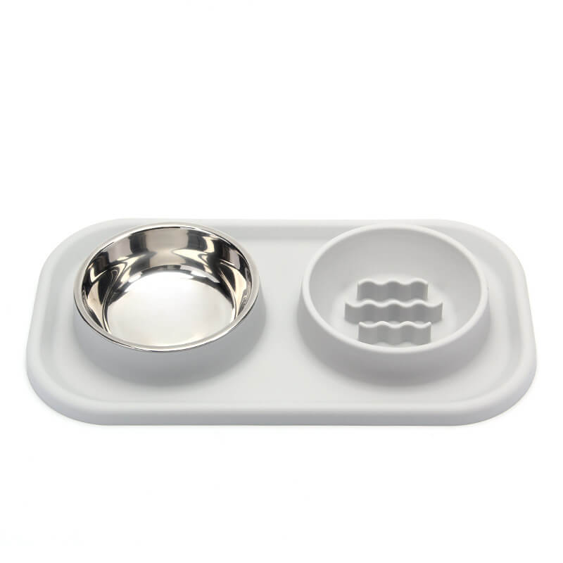 Silicone Dual Bowl Slow Feeder for Dogs and Cats