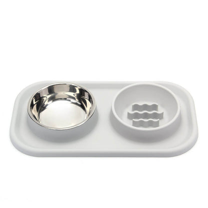 Silicone Dual Bowl Slow Feeder for Dogs and Cats
