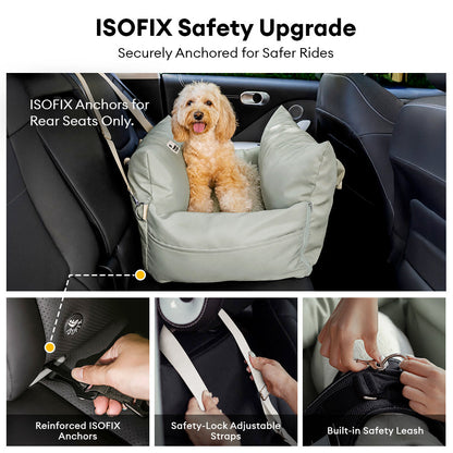 Waterproof ISOFIX Dog Car Seat Bed with LATCH Anchors Olive Green Single Seat