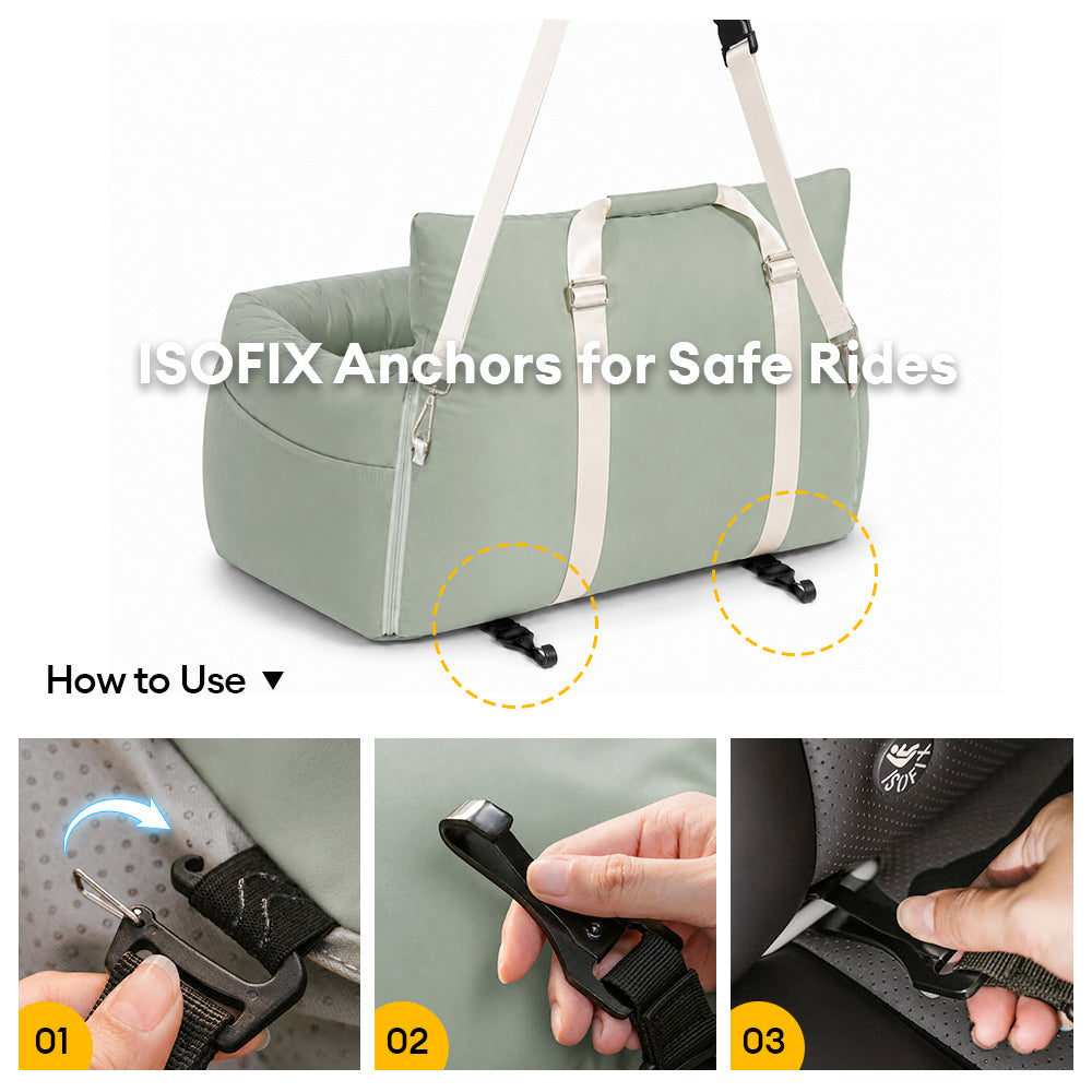 Waterproof ISOFIX Dog Car Seat Bed with LATCH Anchors Charcoal grey Double Seat