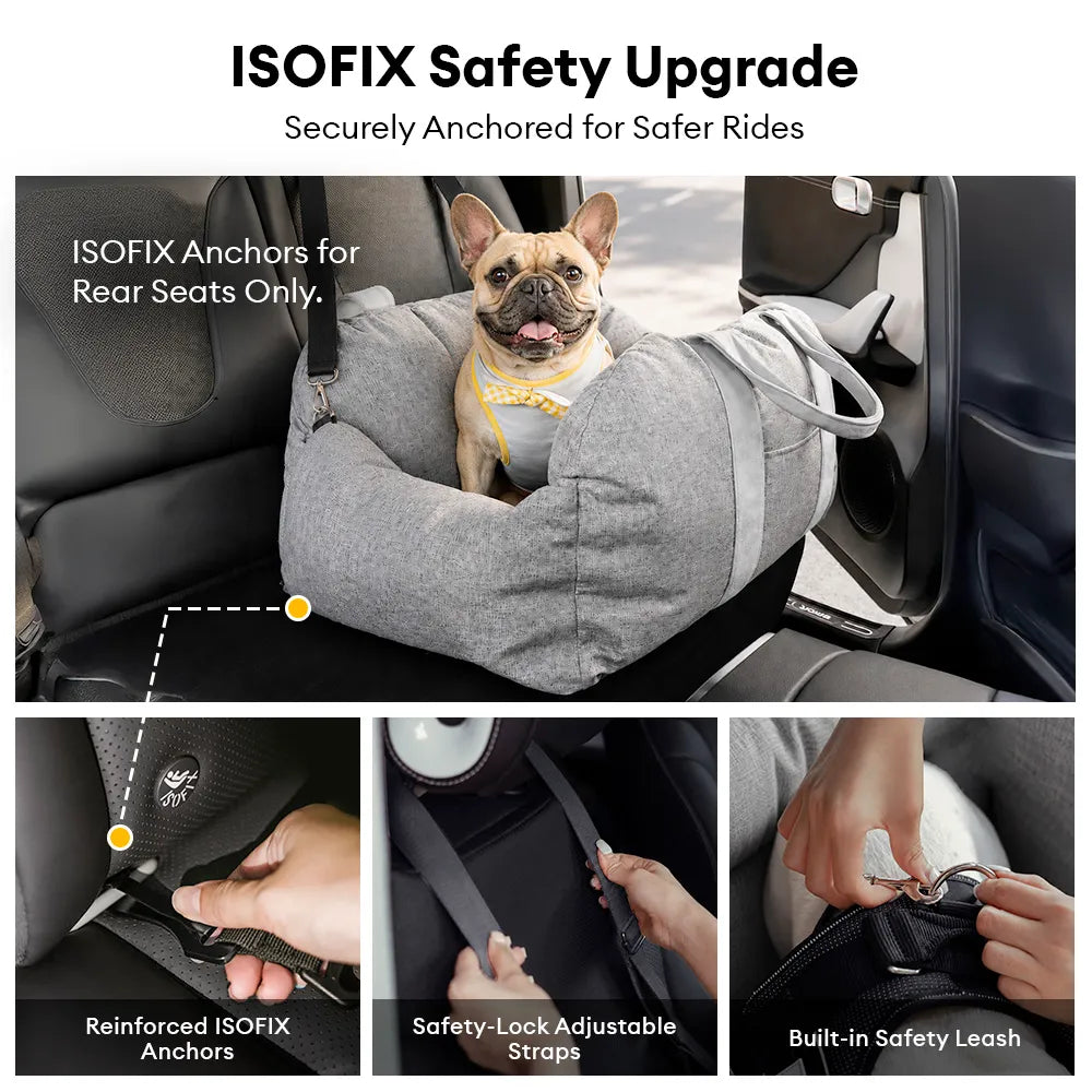 ISOFIX Dog Car Seat Bed with LATCH Anchor System Charcoal Grey Single Seat