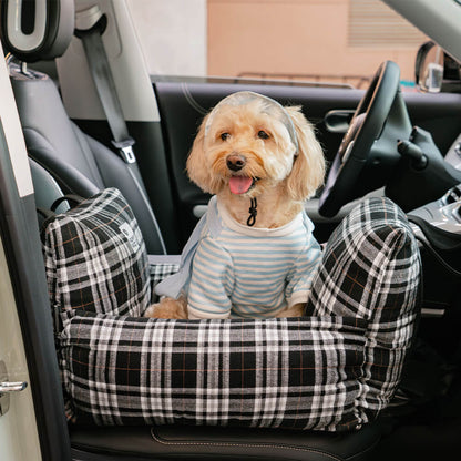 Vintage Plaid Dog Car Seat Bed Dark Blue Tartan Single Seat