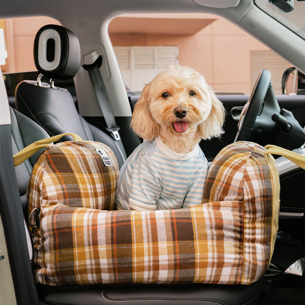 Vintage Plaid Dog Car Seat Bed Vintage Brown Two Seat