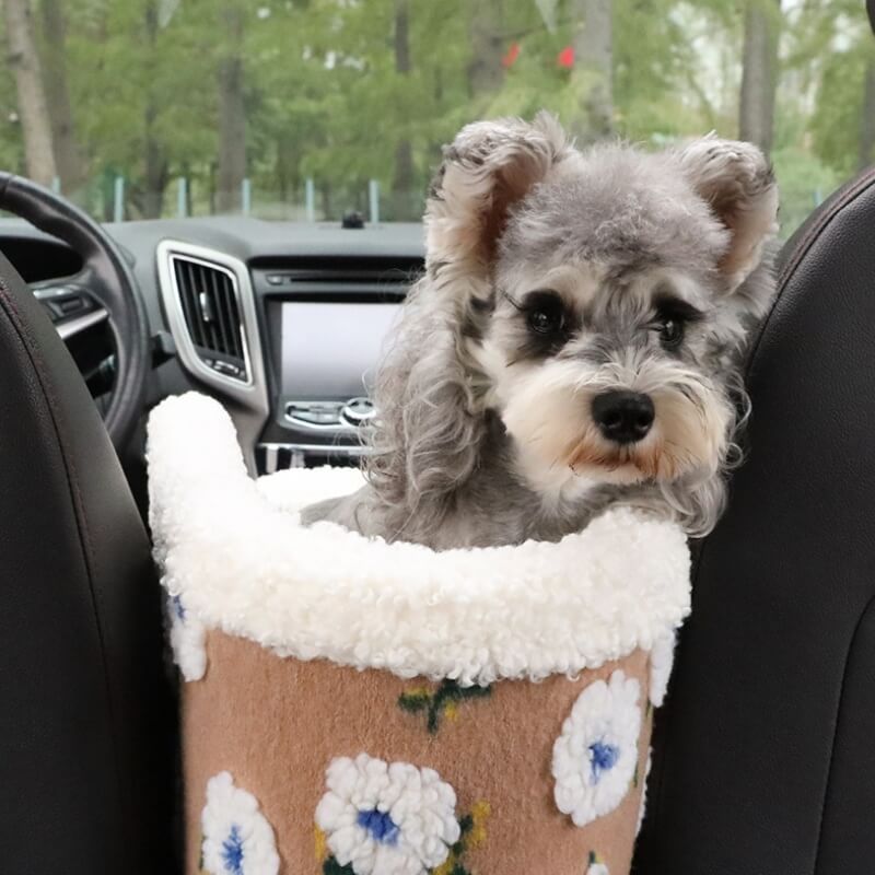 Flower Fleece Center Console Pet Car Seat