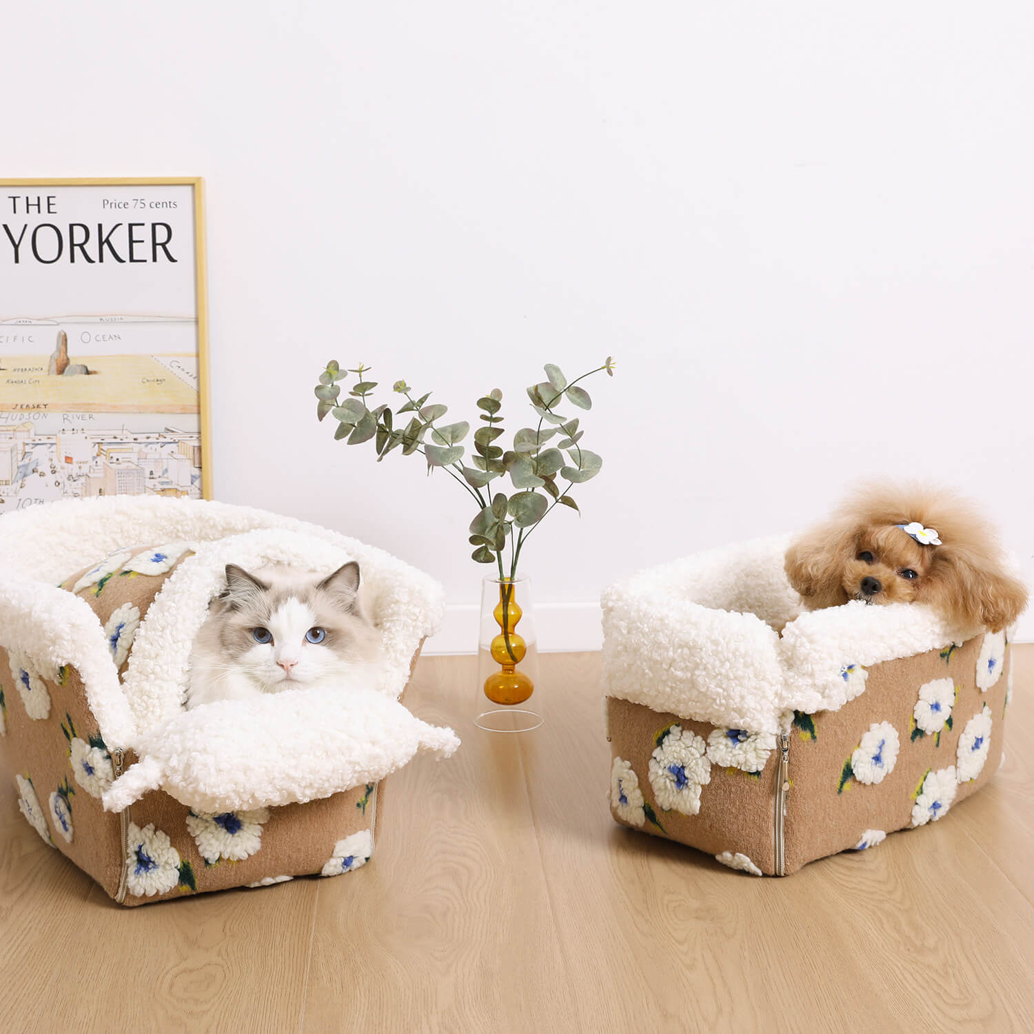 Flower Fleece Center Console Pet Car Seat