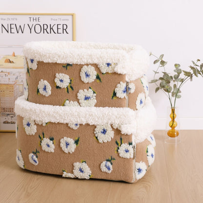 Flower Fleece Center Console Pet Car Seat