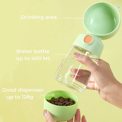 2-in-1 Portable Dog Water Bottle with Food Cup White