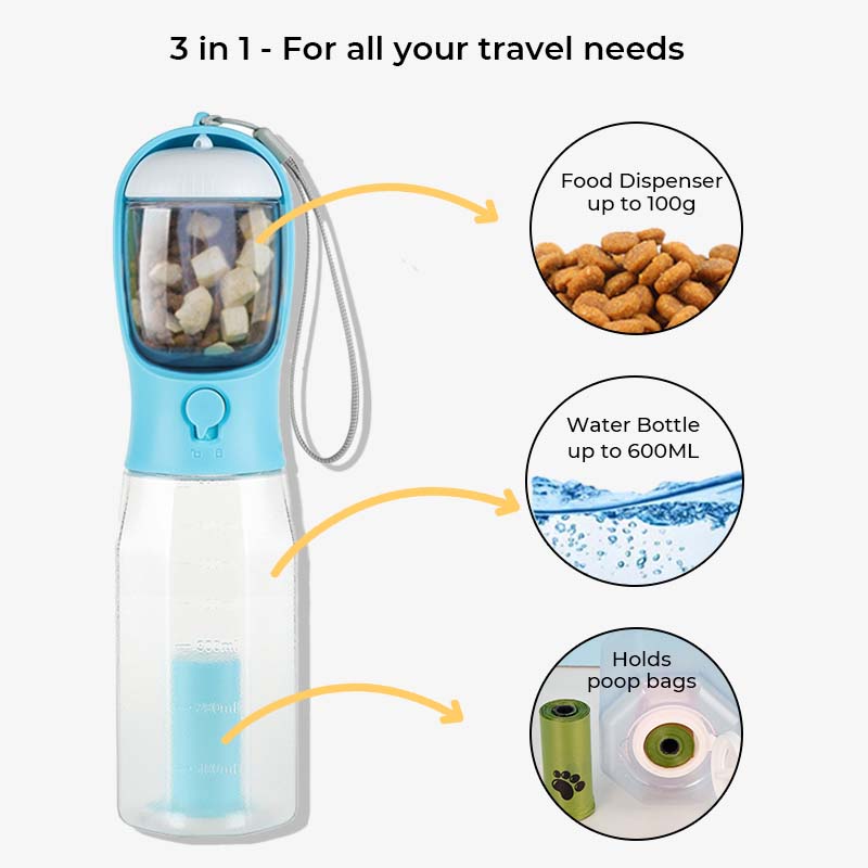 3-in-1 Portable Dog Walking Water Bottle Orange