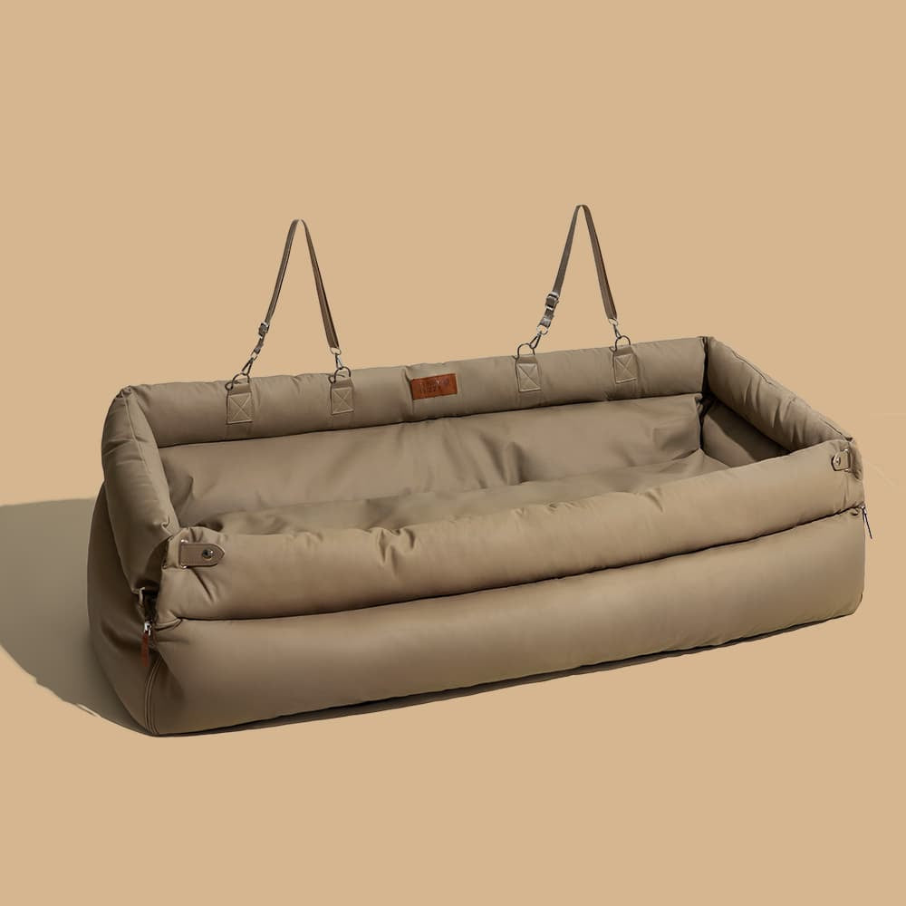 Faux Leather Dog Car Booster Seat Bed