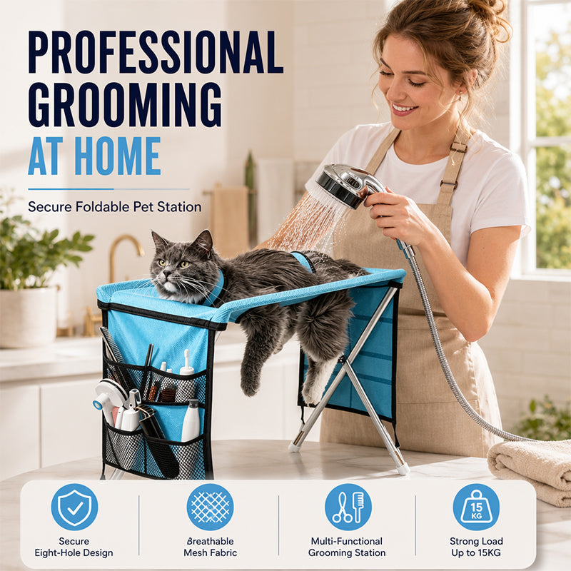 ❄️Summerfresh 60% OFF!🐾 Foldable Grooming Station for Small Dogs and Cats – Handy Trimming Table for Nail Clipping, Washing & Brushing